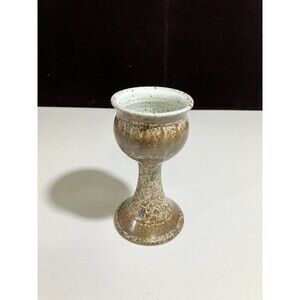 Earthen Colored Stoneware Wine Goblet Handmade and Hand-Glazed Signed 6.5"